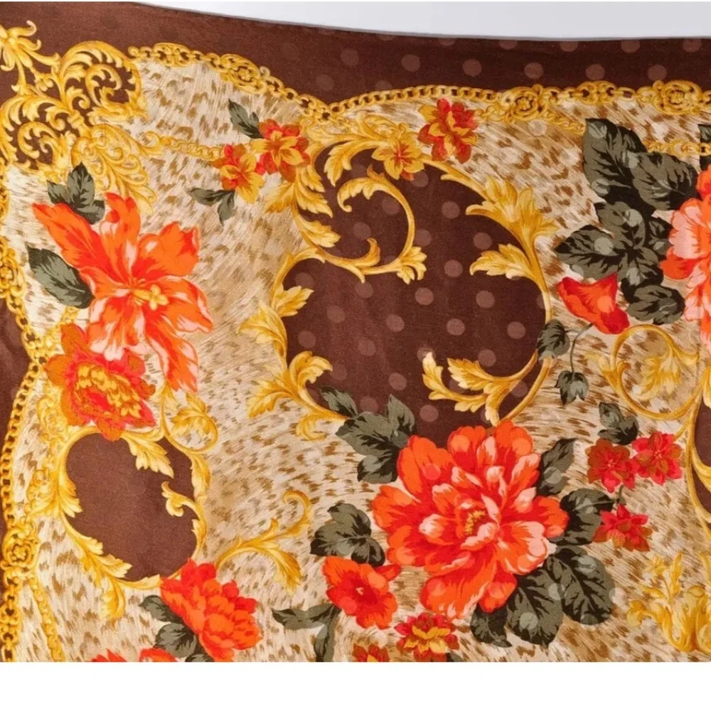 Christian Dior Flower Multicolor Scarf Silk 100% Used Authentic with tag 34 X 34